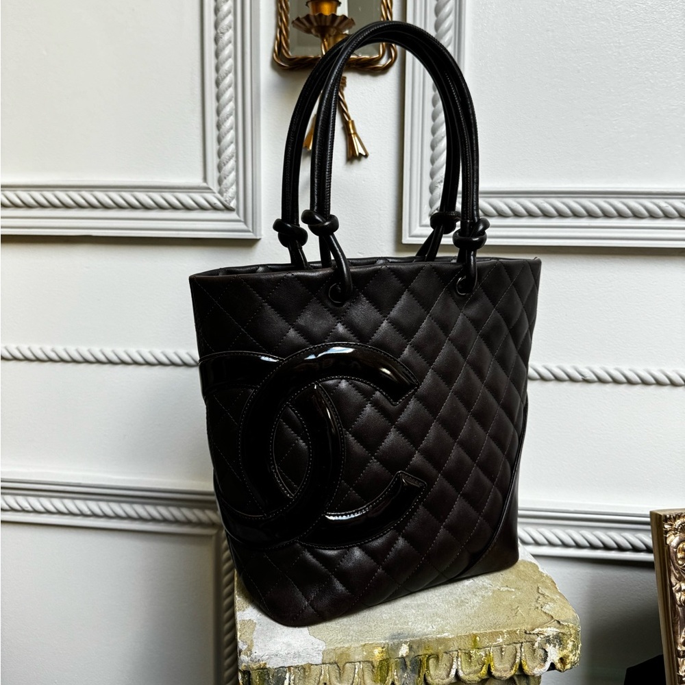 CHANEL Cambon Quilted Dark Chocolate Brown Lambskin